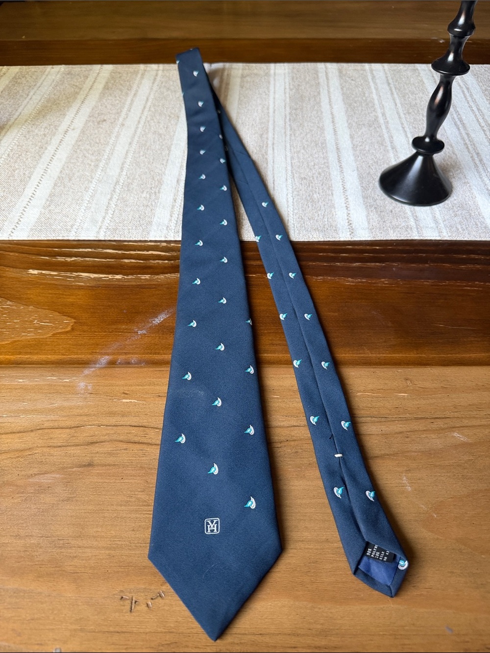 Men's Navy Blue Tie with Mint Anchor Motif